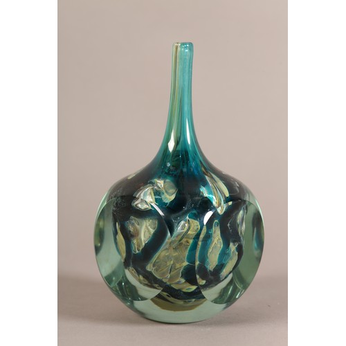 49 - A Mdina bottle-shape vase, 1975, the green and blue marbling encased in clear glass etched mark and ... 