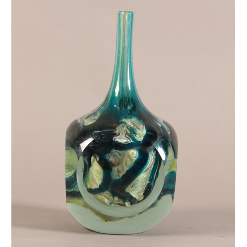 49 - A Mdina bottle-shape vase, 1975, the green and blue marbling encased in clear glass etched mark and ... 