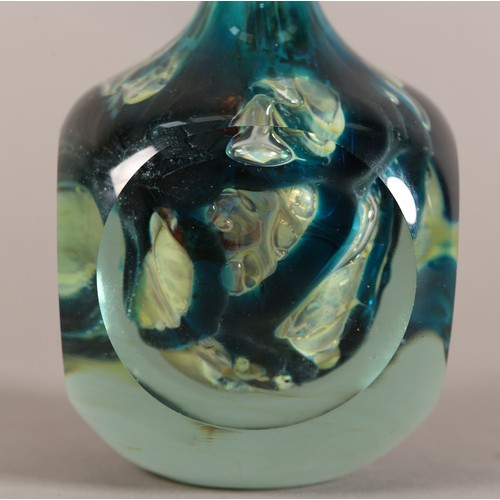 49 - A Mdina bottle-shape vase, 1975, the green and blue marbling encased in clear glass etched mark and ... 