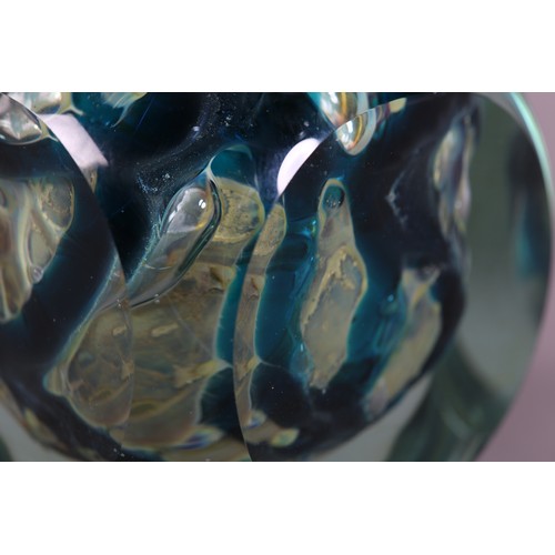 49 - A Mdina bottle-shape vase, 1975, the green and blue marbling encased in clear glass etched mark and ... 