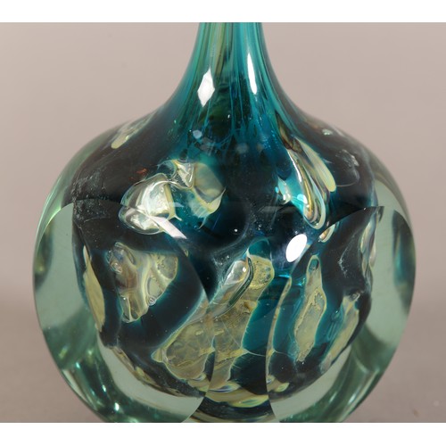 49 - A Mdina bottle-shape vase, 1975, the green and blue marbling encased in clear glass etched mark and ... 