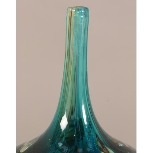 49 - A Mdina bottle-shape vase, 1975, the green and blue marbling encased in clear glass etched mark and ... 