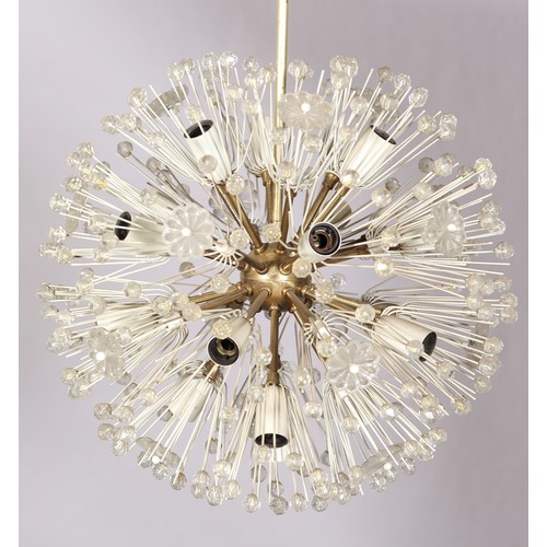 86 - A 1950/60s gilt metal and glass ceiling light, spherical, with numerous arms terminating in stylised... 