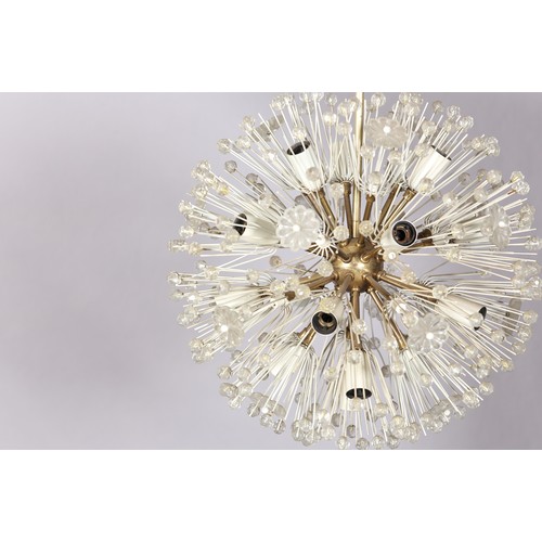 86 - A 1950/60s gilt metal and glass ceiling light, spherical, with numerous arms terminating in stylised... 