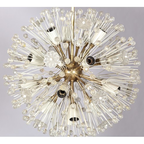 86 - A 1950/60s gilt metal and glass ceiling light, spherical, with numerous arms terminating in stylised... 