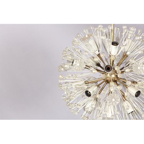 86 - A 1950/60s gilt metal and glass ceiling light, spherical, with numerous arms terminating in stylised... 