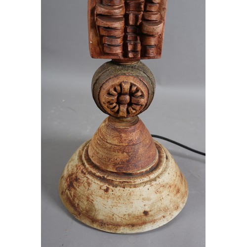 11 - Bernard Rooke (b1938), Studio pottery floor lamp of totem pole construction, impressed 'Rooke Made I... 