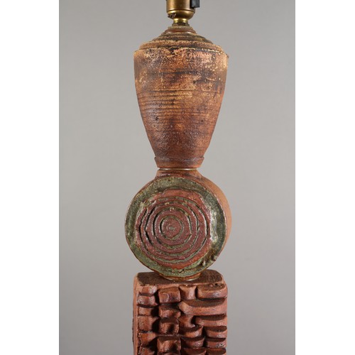 11 - Bernard Rooke (b1938), Studio pottery floor lamp of totem pole construction, impressed 'Rooke Made I... 