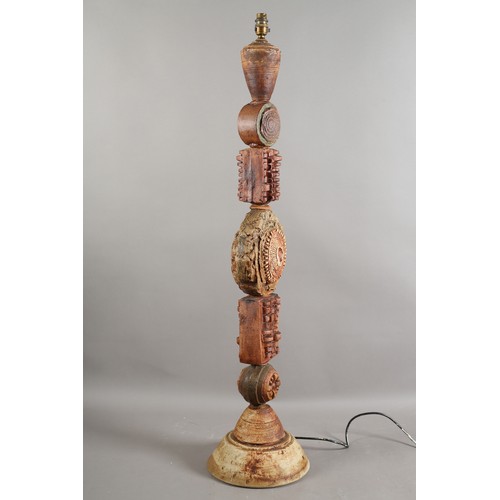 11 - Bernard Rooke (b1938), Studio pottery floor lamp of totem pole construction, impressed 'Rooke Made I... 