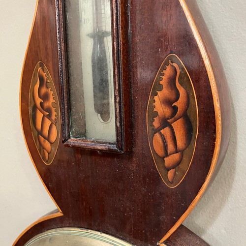 324B - A late 18th early 19th Century mahogany and satinwood lined and inlaid banjo barometer, inlaid with ... 