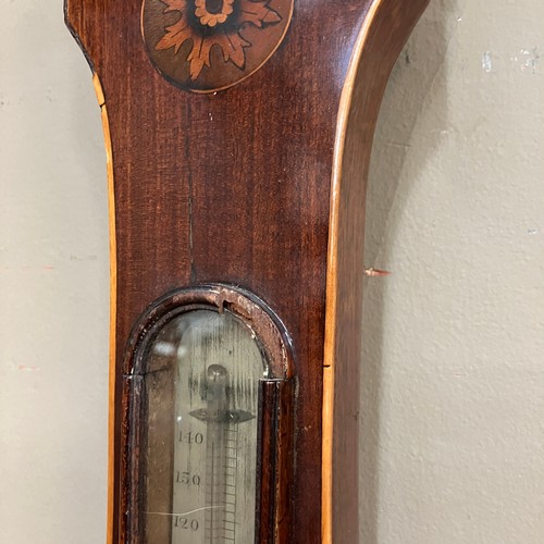 324B - A late 18th early 19th Century mahogany and satinwood lined and inlaid banjo barometer, inlaid with ... 