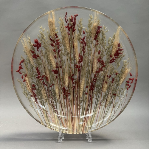 53 - Riccardo Marzi, Italy, Wheat, Oat and Red Bellflower design in acrylic, large centrepiece bowl, mark... 