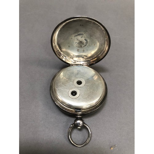 222B - An early 20th century 8 day Hebdomes patent pocket watch in a silver open faced case no.73434, Londo... 