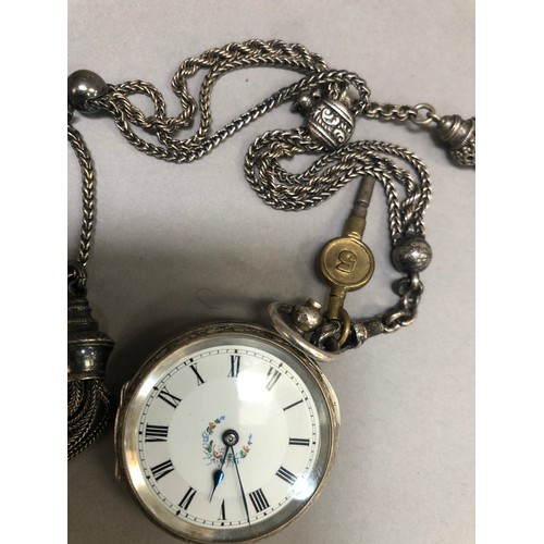 223B - A late 19th century fob watch in a .800 silver open faced case, Swiss cylinder movement, white ename... 