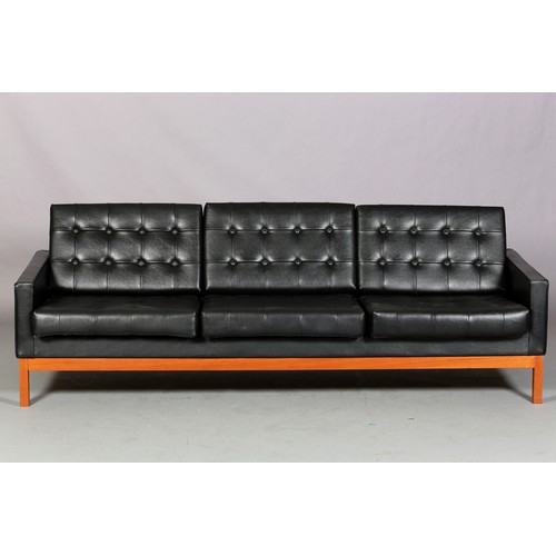 1 - Robin Day for Hille, a black leather-effect button upholstered three seater sofa, c1960s, with beech... 