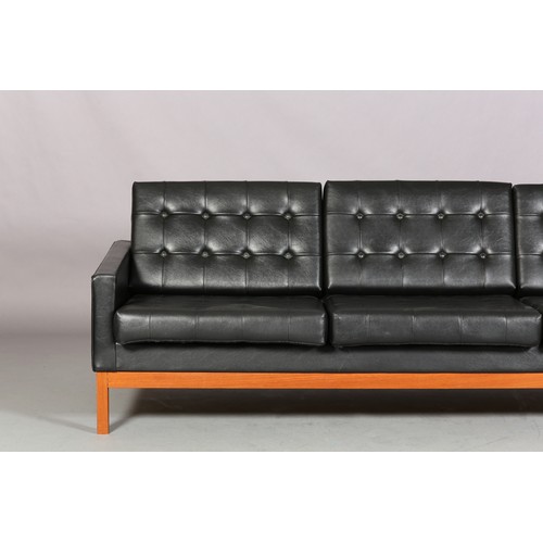 1 - Robin Day for Hille, a black leather-effect button upholstered three seater sofa, c1960s, with beech... 