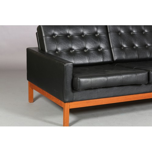 1 - Robin Day for Hille, a black leather-effect button upholstered three seater sofa, c1960s, with beech... 