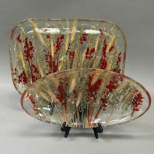 57 - Riccardo Marzi, Italy, Wheat, Oat and Red Bellflower design in acrylic, oval bowl or centrepiece, 41... 