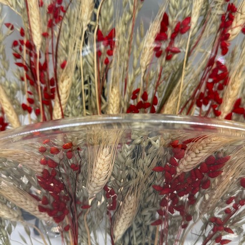 57 - Riccardo Marzi, Italy, Wheat, Oat and Red Bellflower design in acrylic, oval bowl or centrepiece, 41... 