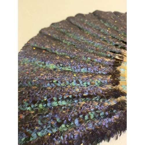 354 - A scarce example of a Himalayan Monal pheasant feather fan, (Lophophorus impejanus), the monture of ... 