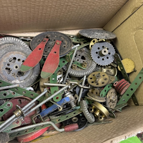 470 - A quantity of Meccano including panels, brackets, girders and shafts, brass gears, worm drives and w... 