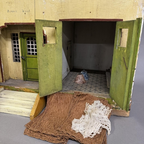 501 - Early 20th century Tudor-style dolls house with integral garage, opening rear, wiring for lighting a... 