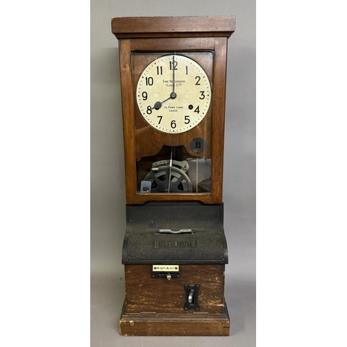 495 - A National Time Recorders, Park Lane, Leeds mahogany cased clocking in machine