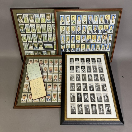 480 - Four complete sets of cricket-related cigarette cards, mitre and glass mounted, comprising Cricketer... 