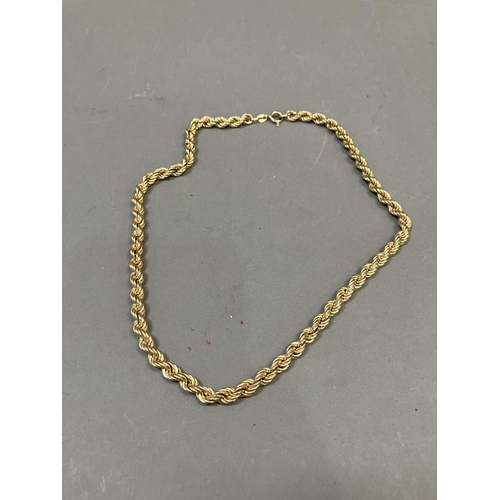 275 - A neck chain in 9ct gold, hollow rope links, approx. length 46cm, approx. weight 12.5g