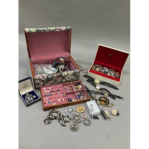 264 - Two jewellery  boxes containing a collection of late 20th Century costume jewellery including ear st... 