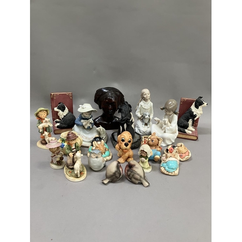 183 - A Lladro figure of a girl with lambs, two Nao figures, a collection of Pendelfin rabbits, two collie... 