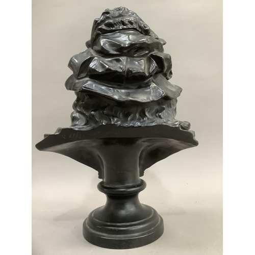 88 - A French pottery bust after Rudolf Uffrecht of Rembrandt on a stepped circular socle with ebonised f... 