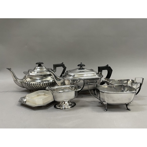 191 - A three piece EPNS tea service of rectangular canted form with ebonised handle and finial comprising... 