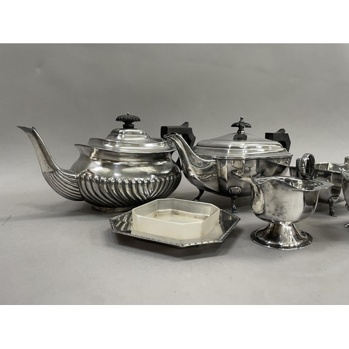 191 - A three piece EPNS tea service of rectangular canted form with ebonised handle and finial comprising... 