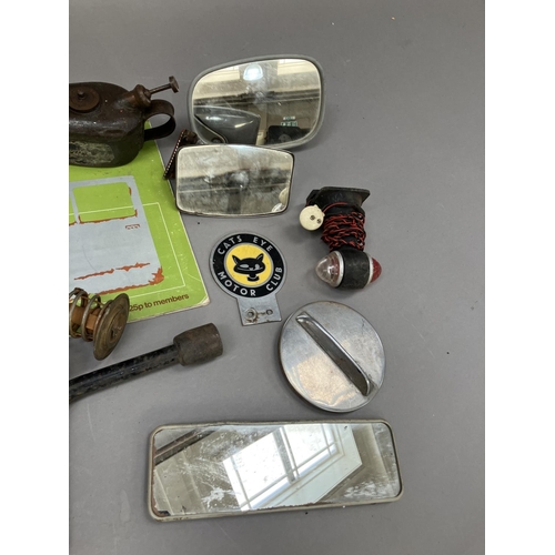 121 - Car accessories, mirrors, oil can, lights etc