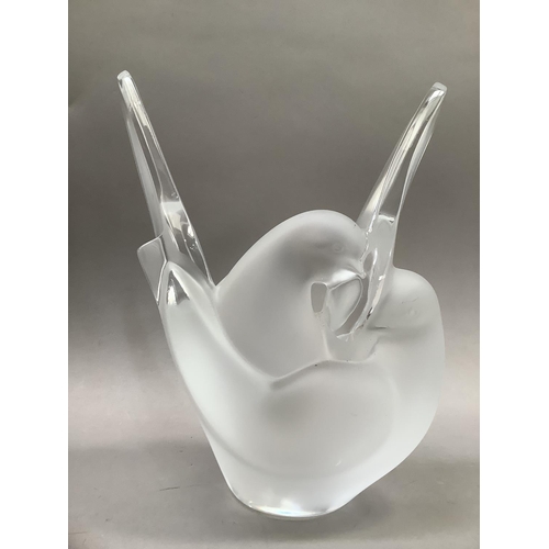 17 - A Lalique opaque and clear vase, formed as two intertwined love birds, etched signature 'Lalique Fra... 