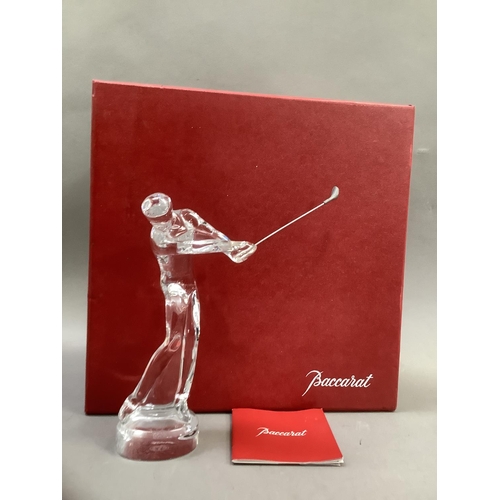 18 - A Baccarat glass figure of a golfer, with etched mark to base, in box with certificates