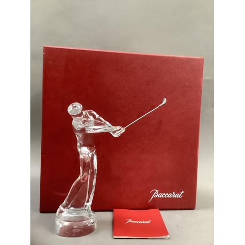 18 - A Baccarat glass figure of a golfer, with etched mark to base, in box with certificates