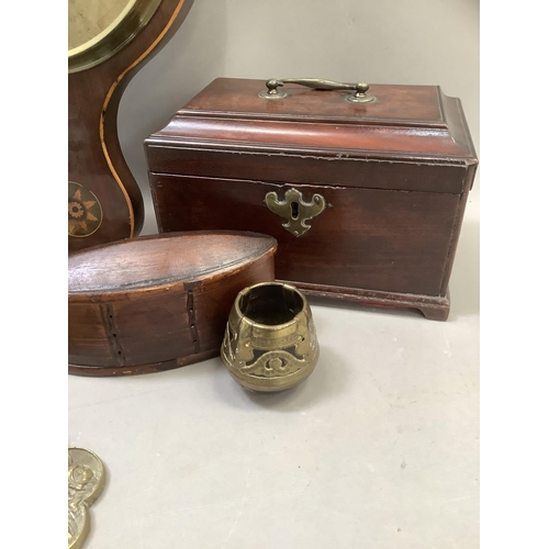 236 - A 19th century mahogany tea caddy having internal divisions, cast brass crucifix, a late 18th early ... 