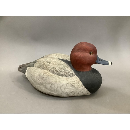 73 - A Decoy Duck, Redhead Drake, stamped Decoy Duck to base, signed Milton Cloud, Winslow White, 33cm wi... 