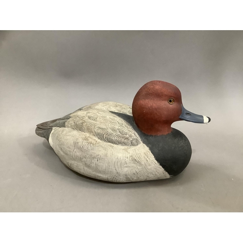 73 - A Decoy Duck, Redhead Drake, stamped Decoy Duck to base, signed Milton Cloud, Winslow White, 33cm wi... 