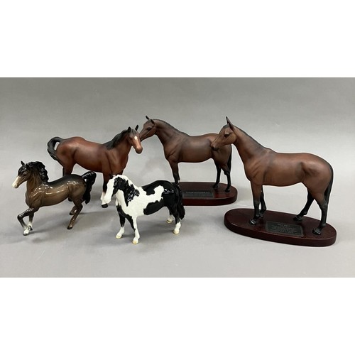 25 - A Beswick Connoisseur model of a Thoroughbred, on plinth 21.5cm high, a model of Mill Reef on plinth... 