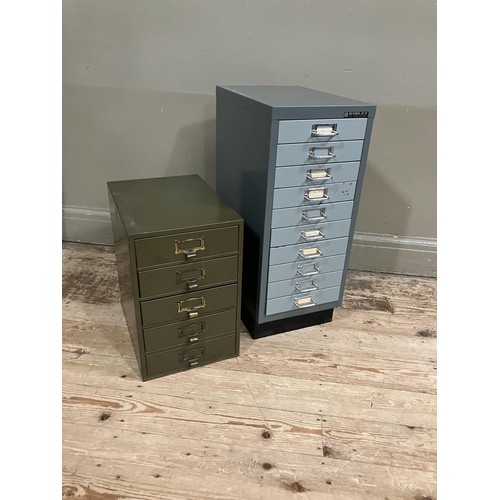 174 - A Bisley metal filing cabinet having ten drawers with another having five drawers