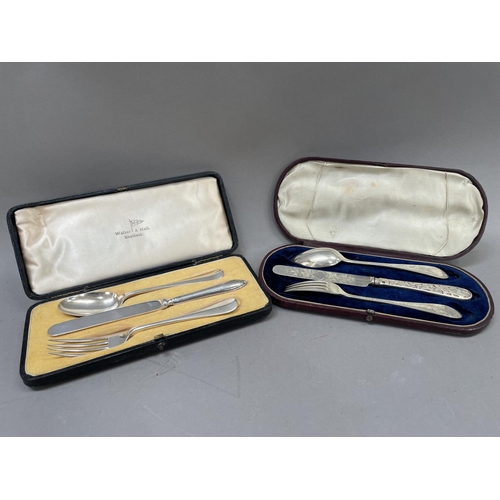 252 - A Victorian silver christening set of knife, spoon and fork, Sheffield 1874, maker Martin Hall & Co ... 