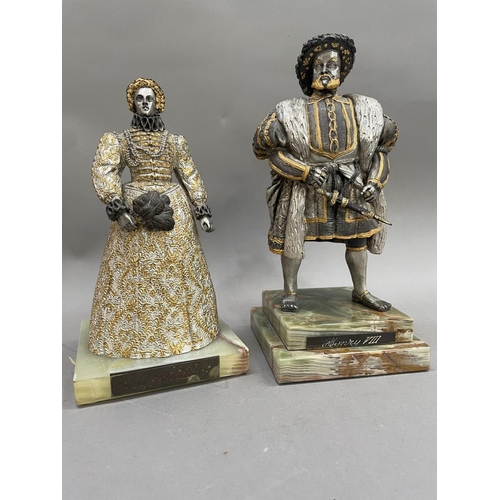 78 - A Birmingham mint figure of Henry VIII on an agate plinth base and another of Queen Elizabeth I, 25c... 