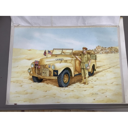 302 - Watercolour on paper, Monty & Rolls Royce, signed in pencil to lower left John. .. Riley and another... 