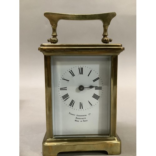 99 - Of local interest, an early 20th Century carriage clock, retailed by Robert Ashworth & Co, Harrogate... 