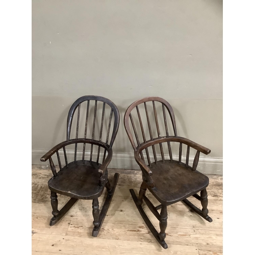 350 - Two children's 19th century elm Windsor rocking chairs