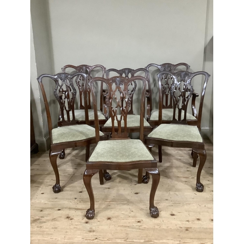 363 - A set of six mahogany Chippendale style dining chairs having a triple arched top rail above a pierce... 