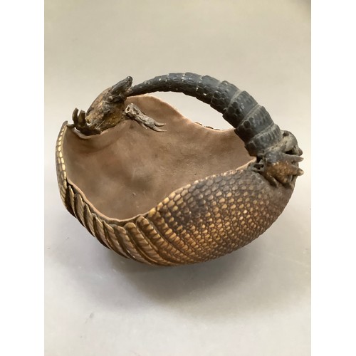 51 - Taxidermy: An armadillo formed as a basket lined with felt